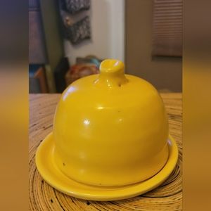 Yellow handmade pottery butter dish